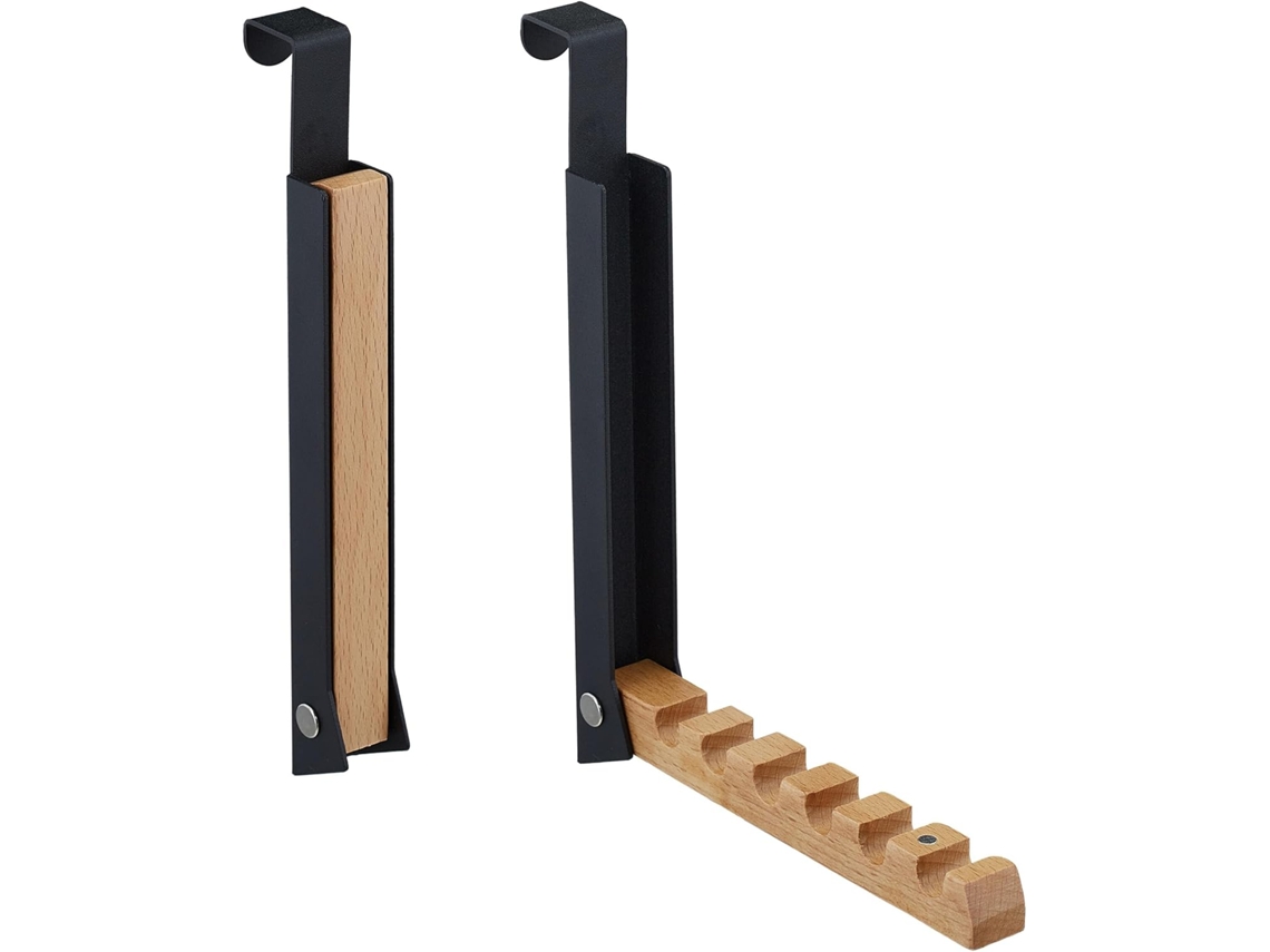 Prateleira para Casaco de Porta Dobrável, 2 Peças, com 6 Cabides, Preto ZYBLSSBB