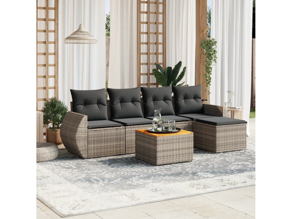 Vidaxl 6 Pcs Conjunto Sofás De Jardim Com Almofadões Vime Cinzento