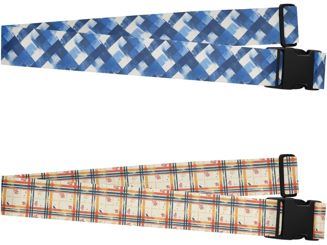Conjunto De 2 Cintas Bagagem Xadrez Búfalo Em Azul E Preto, Resistentes E Ajustáveis, Ideais Para Viagens Marítimas