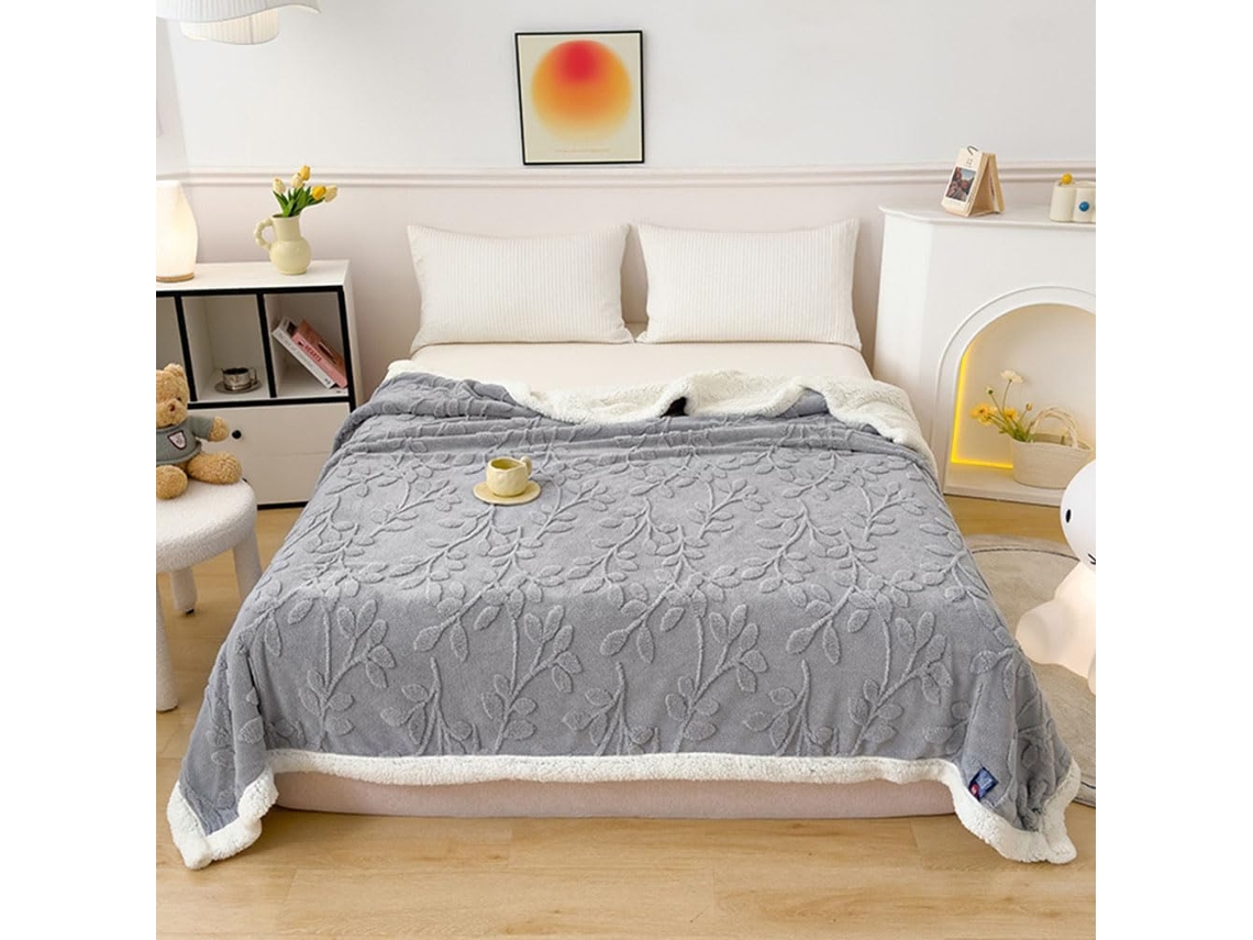 Manta de Lã Berbere Fansu em Cor Sólida com Estampa Jacquard Folhagem Super Macia e Fofa Ideal para Cama Lençó