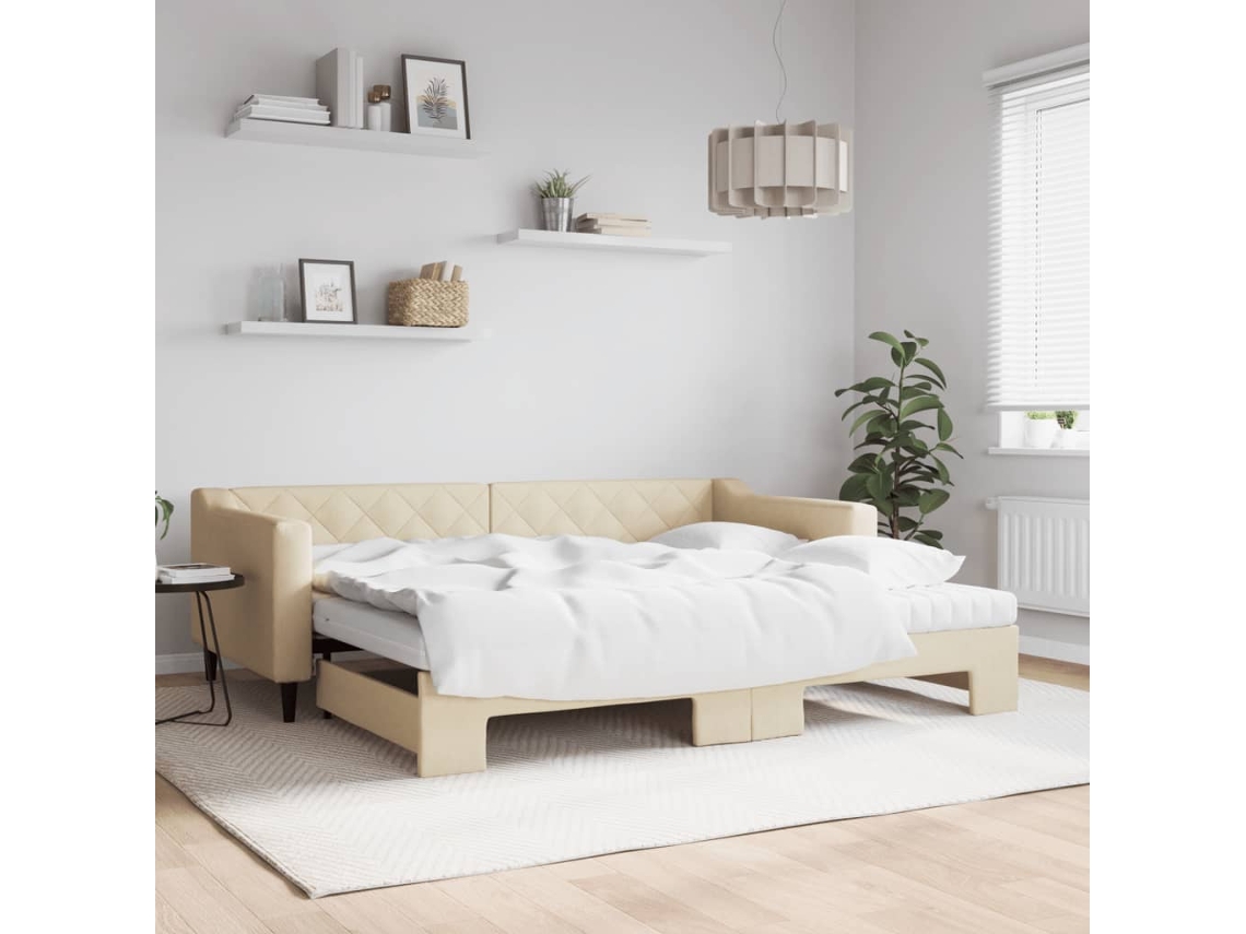 Vidaxl Sofá-cama C/ Gavetão E Colchões 90x200 Cm Tecido Cor Creme