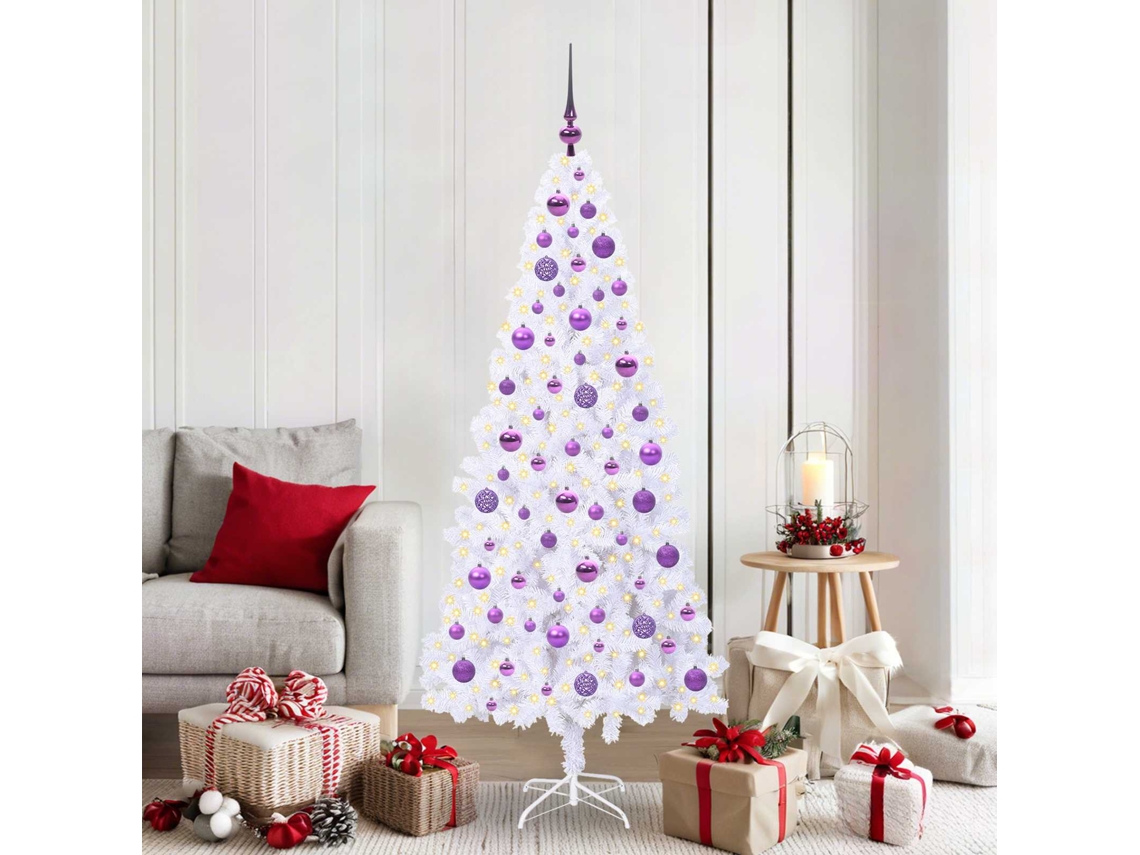 Vidaxl Árvore De Natal Artificial Com 300 Leds Branco 180 Cm Pvc E Aço