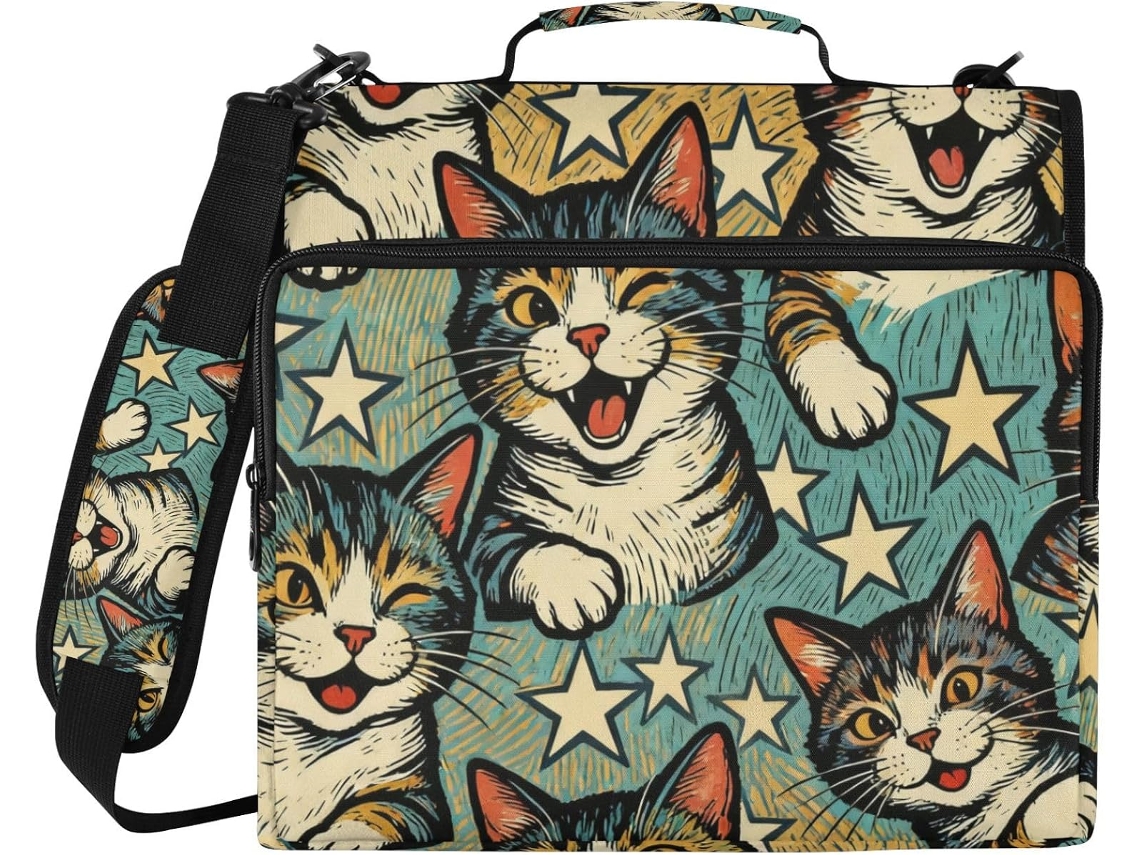 Pasta organizadora com zíper na parte de trás, estampada com Gato Travesso Rindo, 3,8 cm, 1,5 dobras, fácil de transportar.