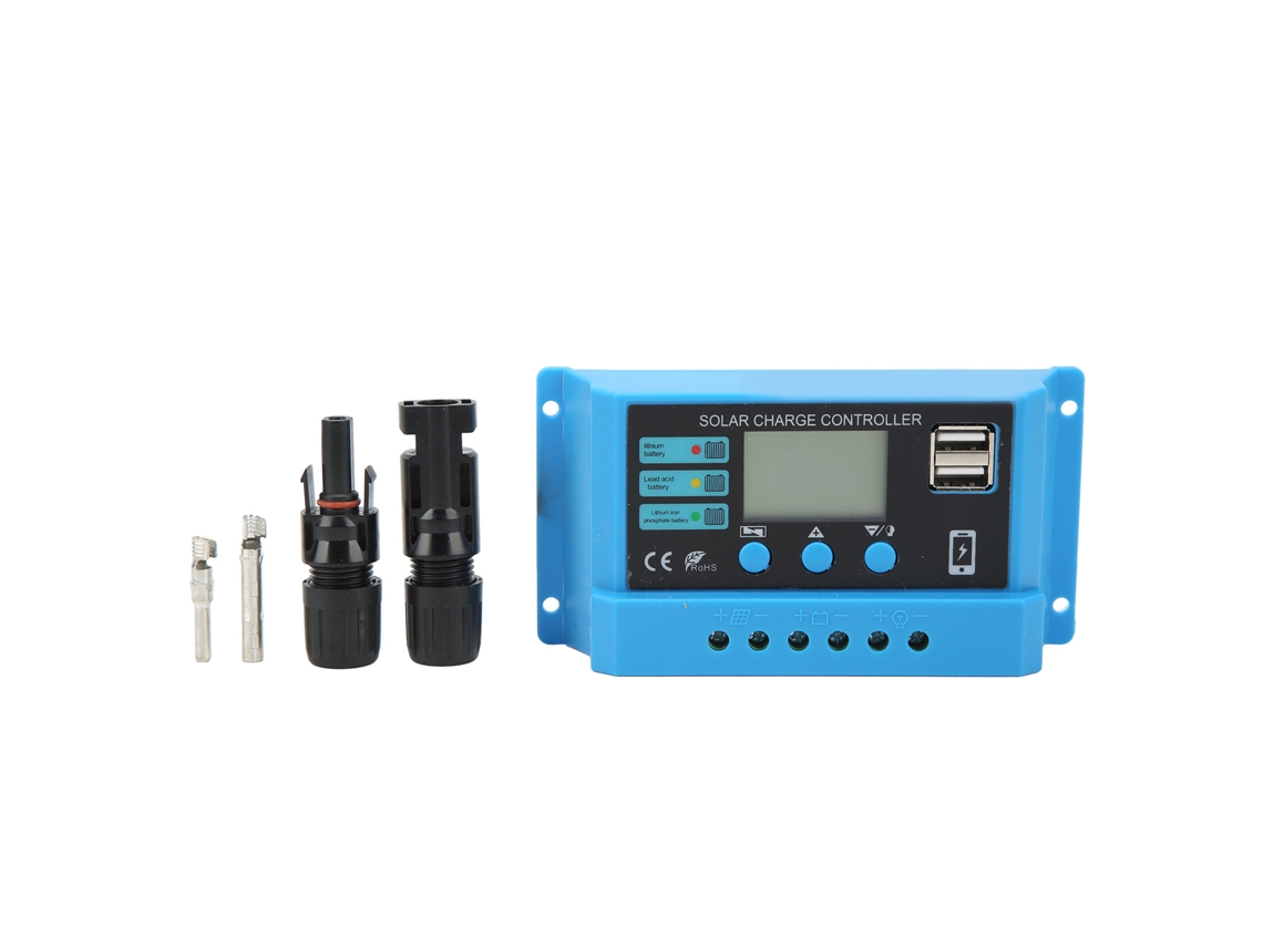 Controlador de Carga Solar YURU 12v 24v 20a com Display Lcd e Usb