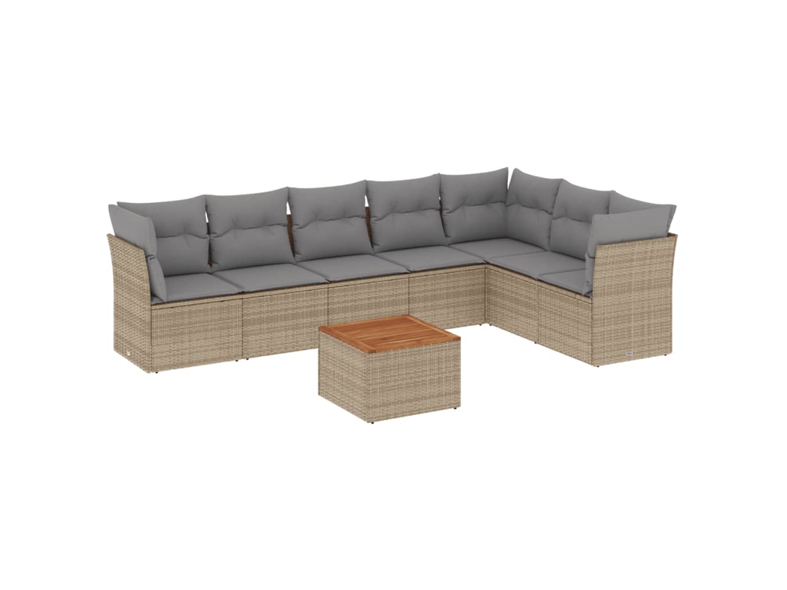 Conjunto de 8 Sofás Jardim com Almofadões Vime Pe Bege Misturado MAISON EXCLUSIVE