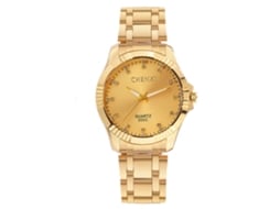 Relógio de pulso masculino casual e elegante em aço inoxidável, à prova d'água, com movimento de quartzo (mostrador dourado)