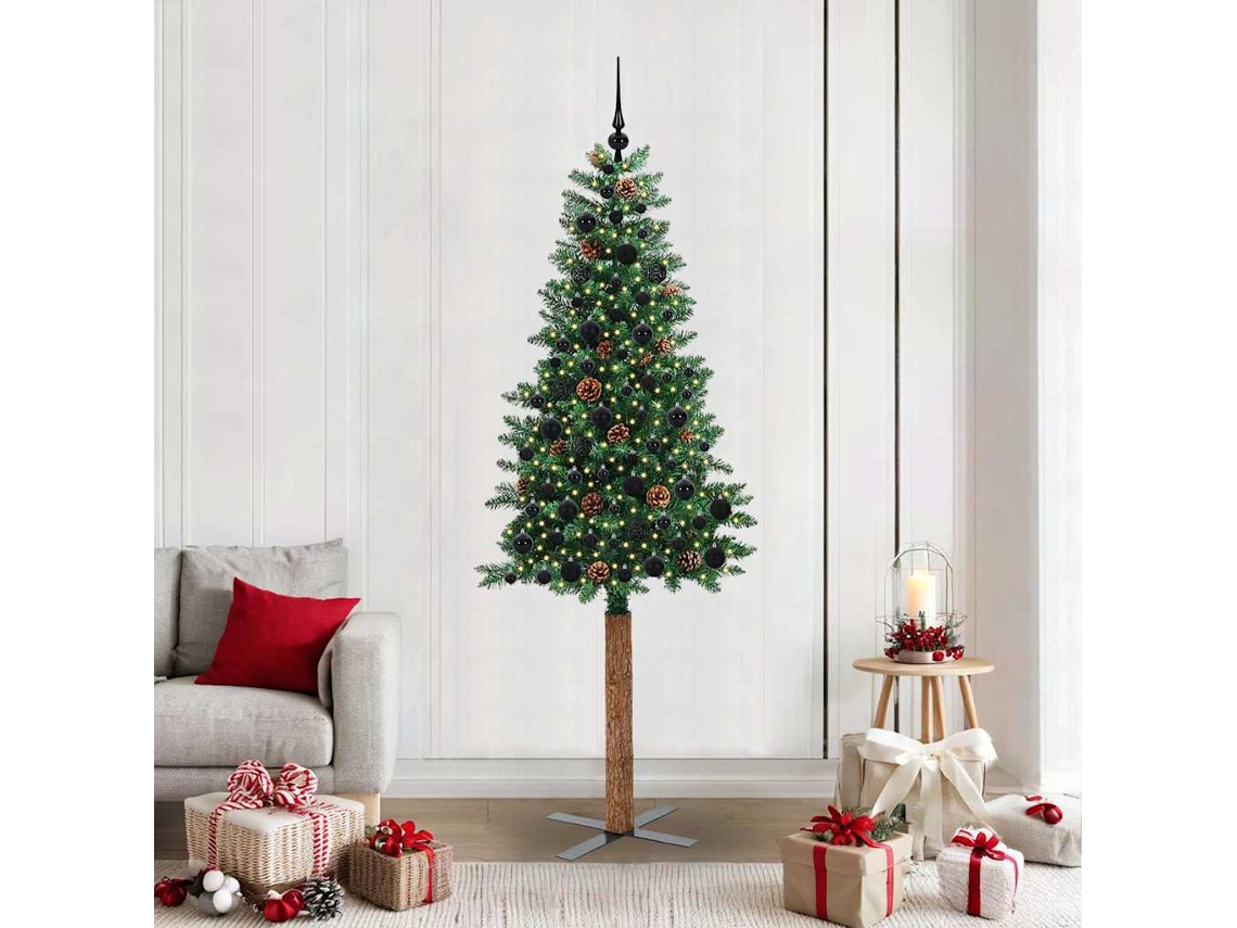 Vidaxl Árvore De Natal Slim Com 300 Leds Com Suporte Verde 210 Cm