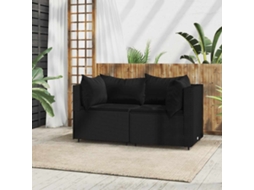 Vidaxl Sofás De Canto P/ Jardim C/ Almofadões 2 Pcs Vime Pe Preto
