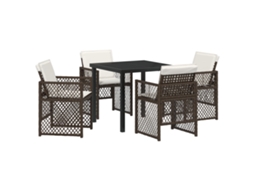 Conjunto 5 De Jantar De Jardim Com Almofadas Vidaxl Castanho Vime
