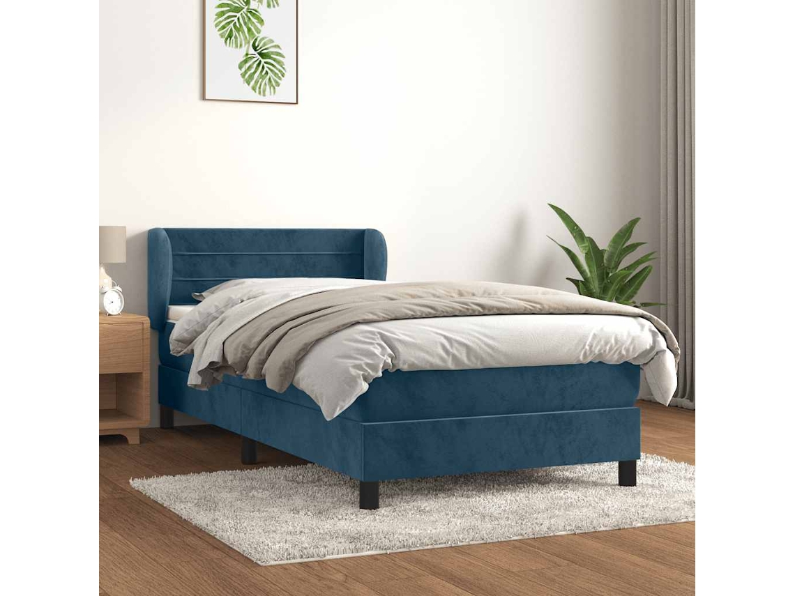 Vidaxl Cama Com Molas/colchão 100x200 Cm Veludo Azul-escuro