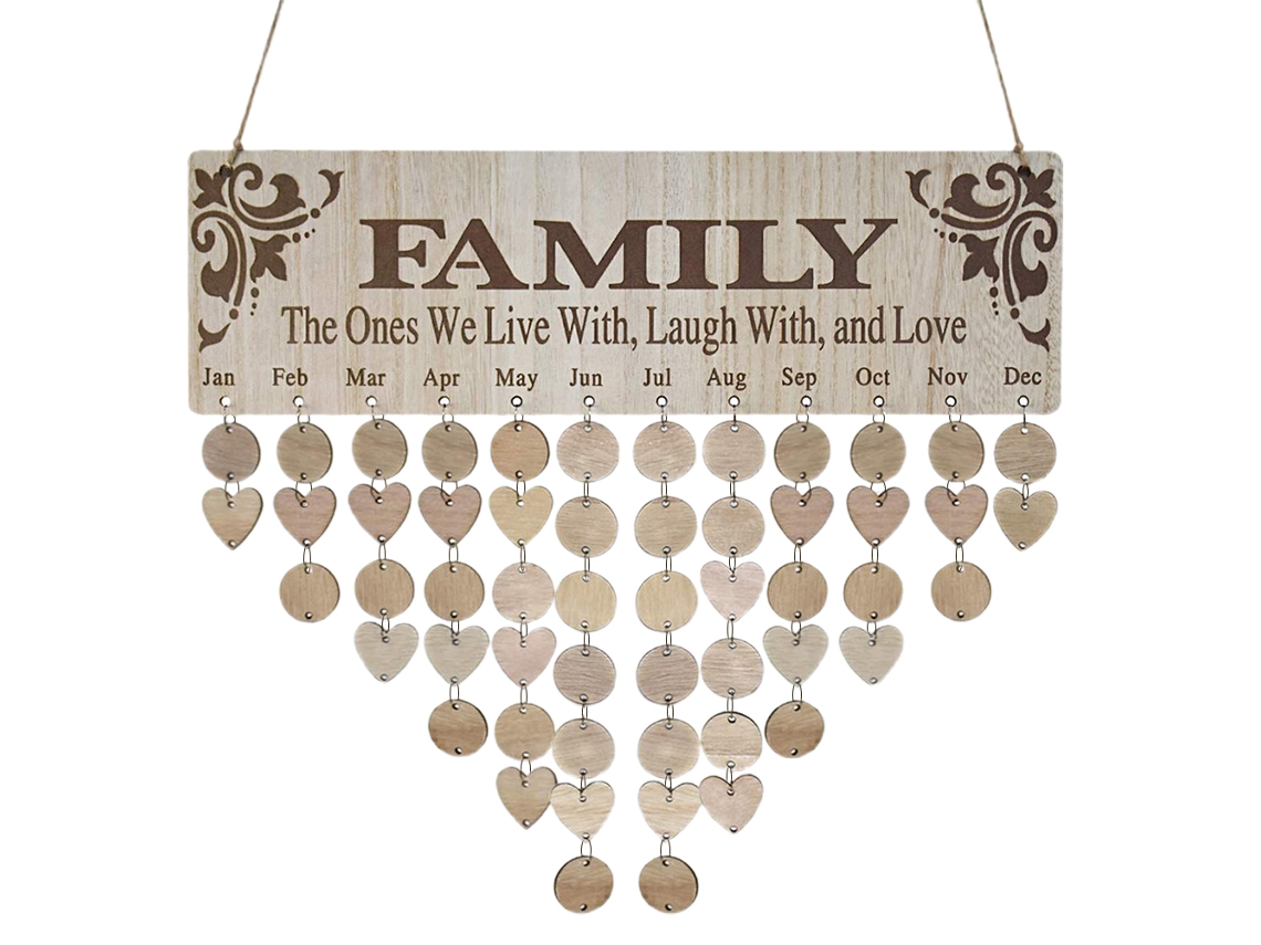 Laxiscreed Quadro De Aniversários Familiar Com Etiquetas – Calendário De Parede Em Madeira
