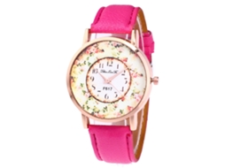 Reloj De Cuarzo Con Correa De Cuero Pu Moda Para Mujer Dial Redondo Rojo Rosa