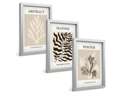Um Conjunto De Imagens Decorativas Em Uma Moldurapadrões De Plantas Em Bege E Marrom Moldura Prateada Pinturas De Quarto Espelharte (3 Peças 20x30 Cm)