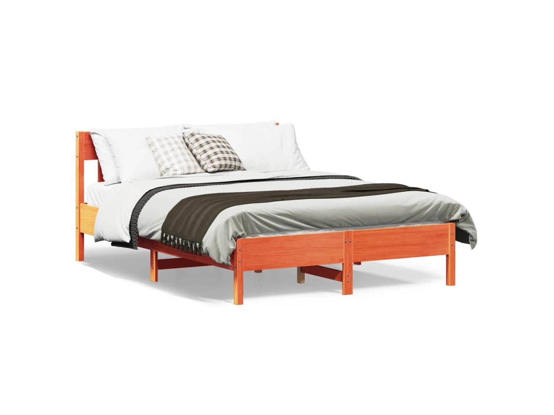 Vidaxl Cama Sem Colchão 140x190 Cm Pinho Maciço Castanho-mel