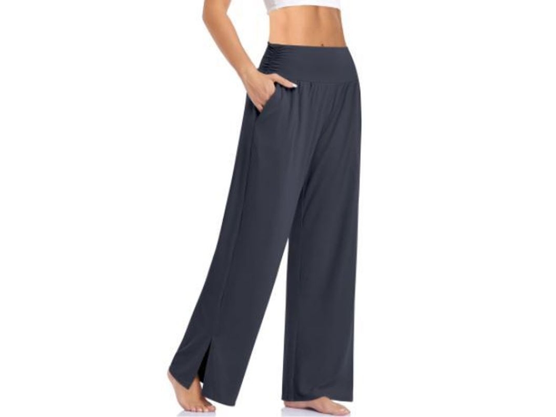 2026 pantalones de Yoga de Pierna Ancha para Mujer de Cintura Alta Con Bolsillos Y Cordón Ajustable M Gris Escuro