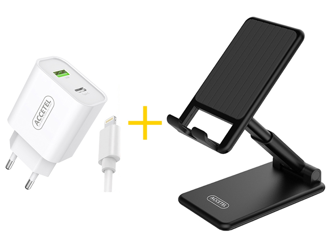 Carregador ACCETEL iPhone 13 (Lightning - Branco e Preto)