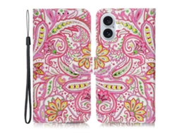 Capa Em Couro Pu Com Pega Para Apple Iphone 16 Plus - Flor