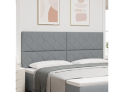 Cabecero de cama LED con diseño de bloques de diamante gris claro de 200 cm de tela