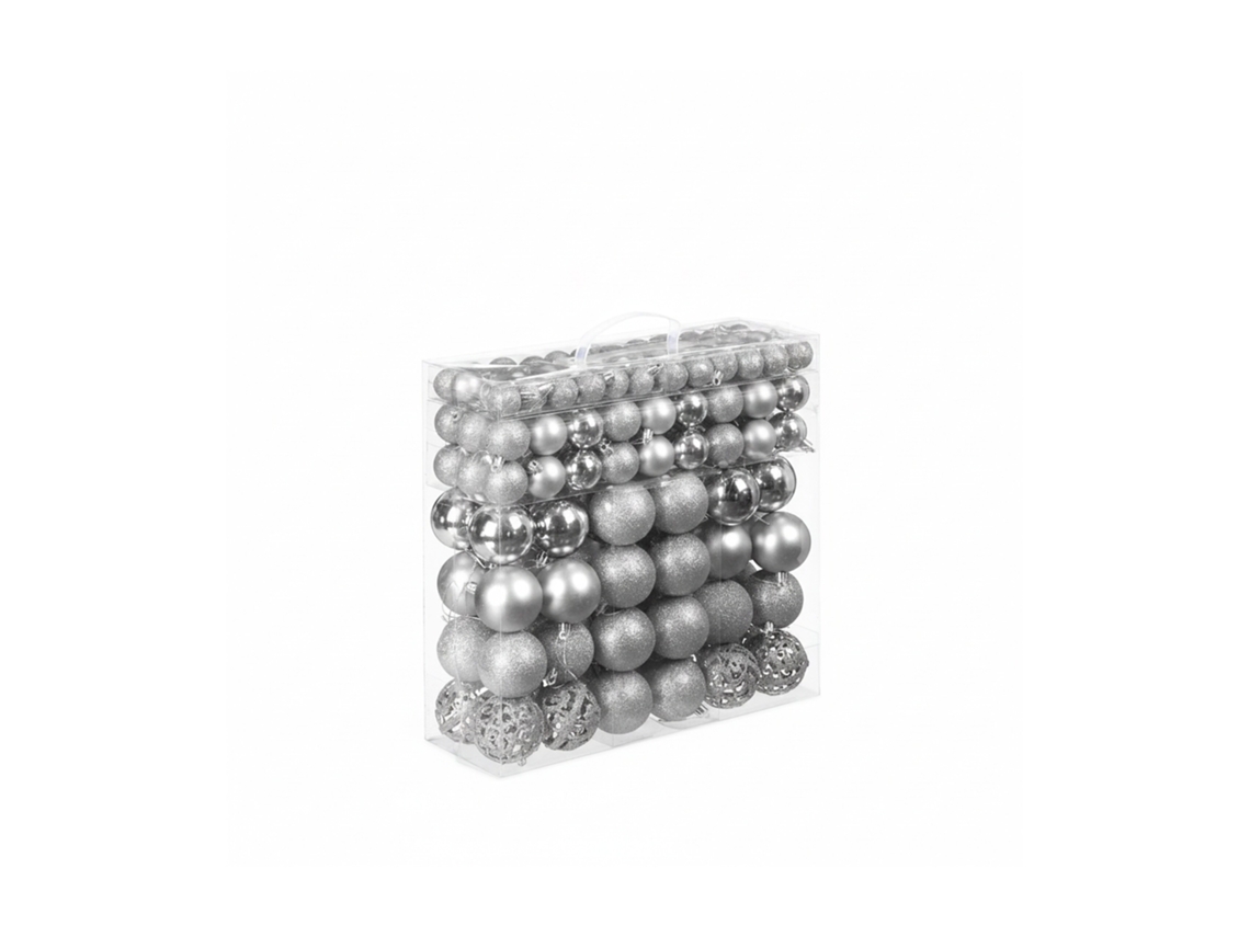 Bolas De Natal Relaxdays, Conjunto De 150, Bolas Cintilantes, Foscas E Brilhantes, Plástico, ∅ 3, 4 E 6 Cm, Prata