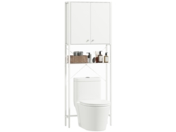 Armário Do Banheiro Acima Do Vaso Sanitário E Máquina De Lavar Com Armário E Prateleira Aberta. 64x20x180 Cm. Branco