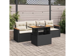 Vidaxl 5 Pcs Conjunto Sofás de Jardim com Almofadões Acácia e Vime Pe