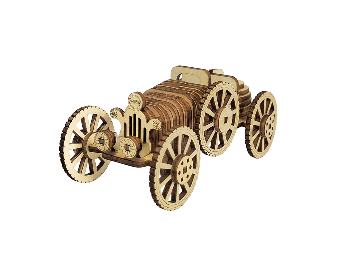 Kit De Modelo 3d Em Madeira Com Movimento Mecânico, Design De Carro Retrô. 54 Peças. 13x6x5 Cm.