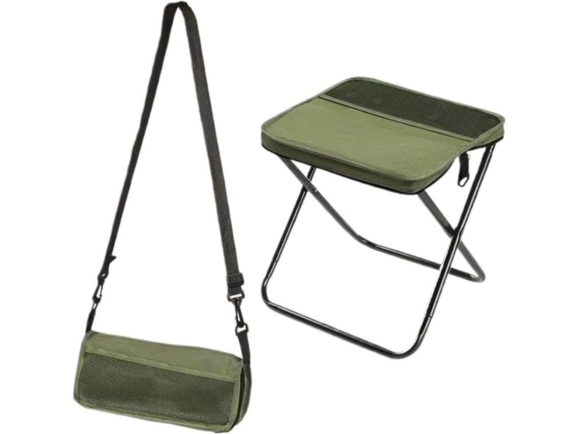 Cadeira Exterior Dobrável Portátil - Banco Camping - Com Saco Arrumação Com Fecho - Banco Caminhada - 31x29x26 Cm - Tecido Oxford - Verde