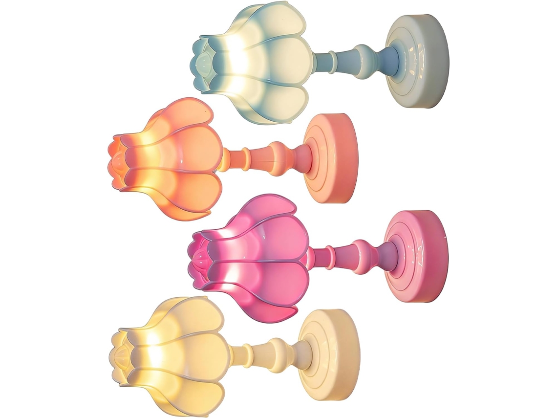Luminárias de mesa com LED e botões de flores, cabeceiras decorativas para iluminação interna de quartos.