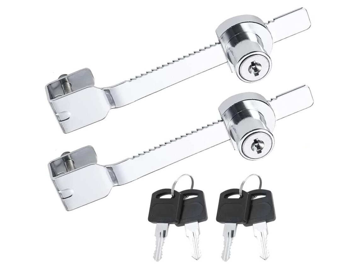 Conjunto De 2 Fechaduras Deslizantes Com Chave Para Vidro, Ideais Terrários, Janelas E Portas Vidro. Possuem Chaves Idênticas (prateadas).