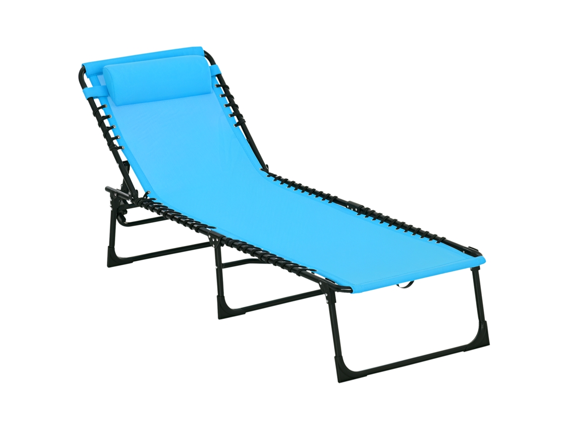Cama reclinável dobrável de sol com encosto ajustável em aço e tecido de rede 189x58x30 Cm azul BTFORUS
