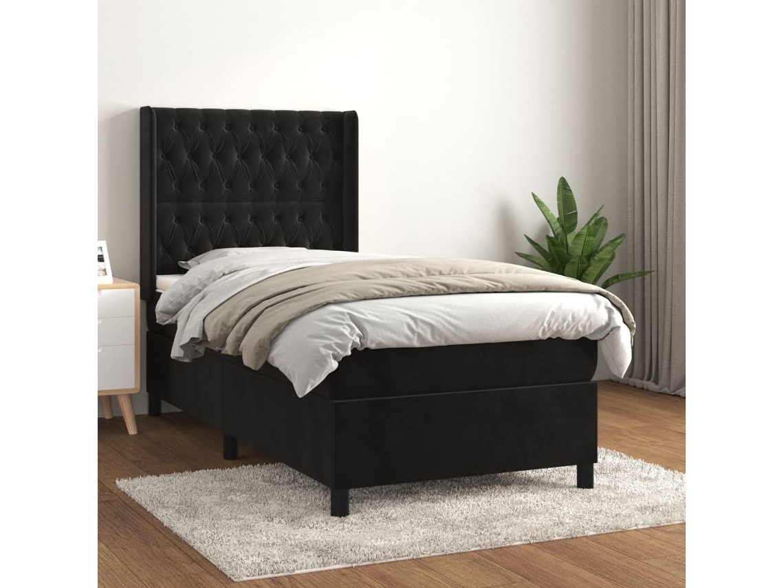 Vidaxl Cama Com Molas/colchão 100x200 Cm Veludo Preto