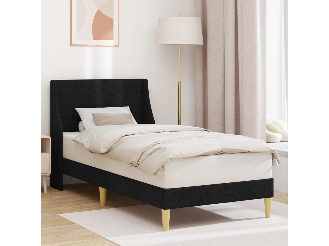 Vidaxl Estrutura Da Cama Liso Com Cabeceira Preto 100 X 200 Cm Tecido