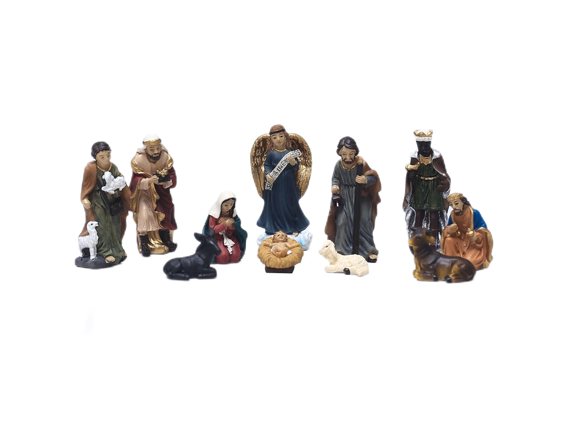 Conjunto de figuras da natividade, decorativas e pintadas à mão, com ovelhas, burro e vaca para natal LAXISCREED