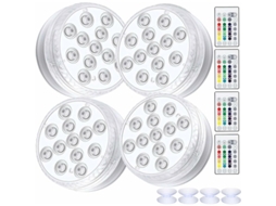 Luminária Led À Prova D'água para Piscina com Controle Remoto, Mudança de Cor Rgb, Decoração para Lago, Piscina e Aquário, 4 Unidades BRILVIBERA