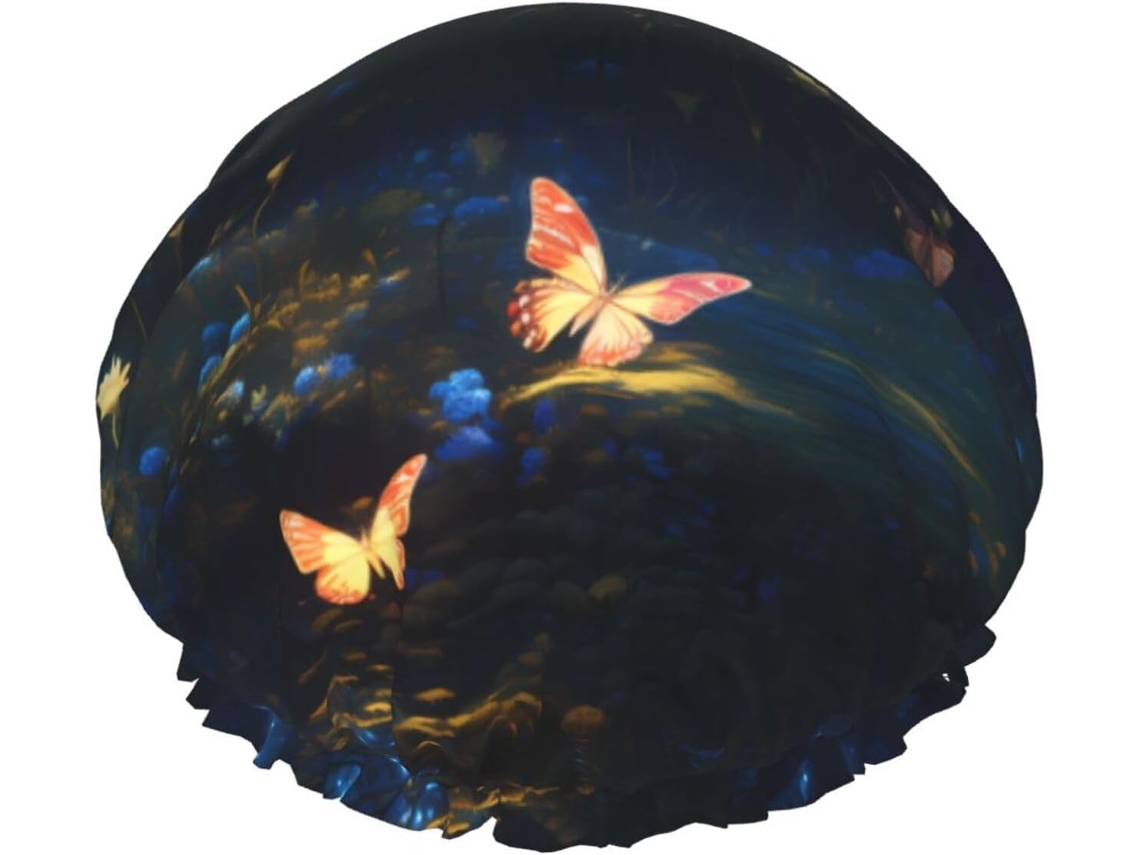 Touca De Banho Noturna Luminosa Feminina, Impermeável, Reutilizável, Com Cordão Elástico Lavável, Adequada Para Cabelos
