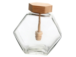 Pote De Vidro Para Mel Com Colher E Tampa, Dispensador De Mel Transparente Para Facilitar O Uso E O Armazenamento Na Cozinha.