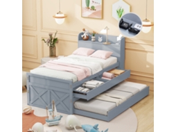 Cama Solteiro 90x190 Pinho Com Gavetas Usb E Encosto