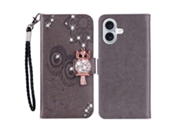 Capa Em Couro Pu Para Apple Iphone 16 Plus Cor Cinzento