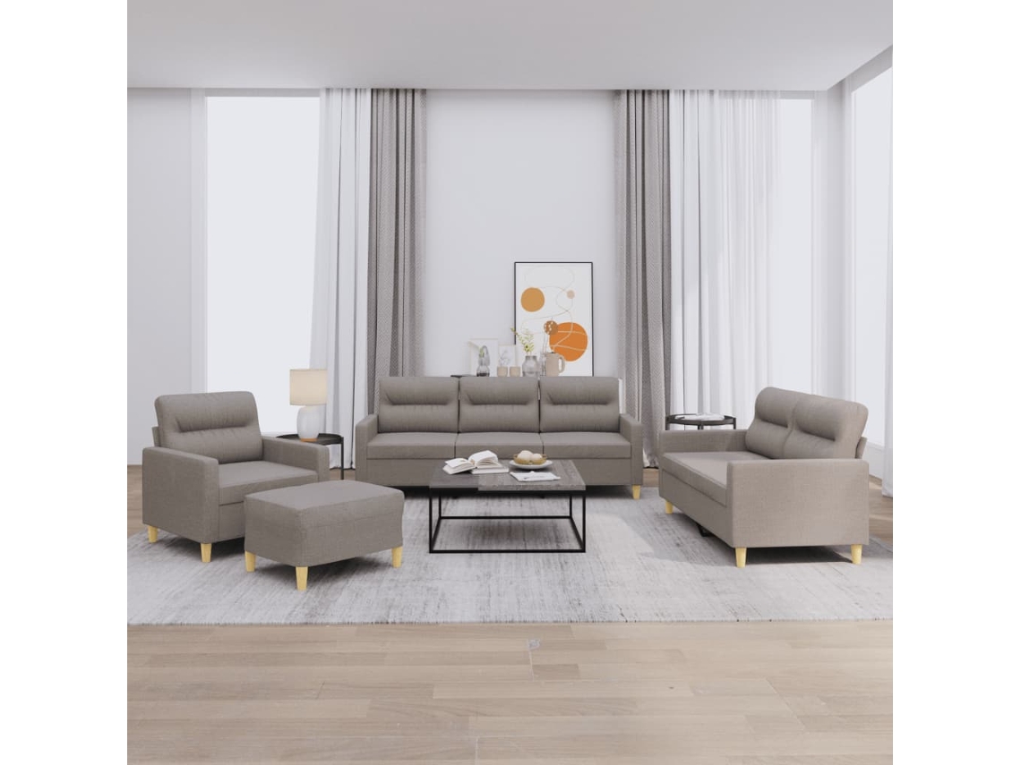 Vidaxl 4 Pcs Conjunto de Sofás com Almofadões Tecido Cinza acastanhado