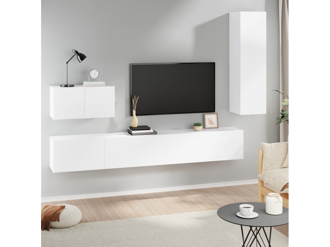 Vidaxl Conjunto Móveis De Tv 4 Pcs Madeira Processada Branco