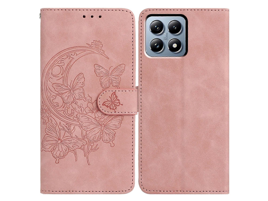 Capa Tkdaddy Para Xiaomi 15t Com Estampa De Borboleta E Flor, Couro Sintético, Carteira E Suporte, Rosa