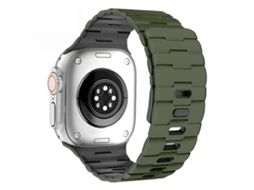 Bracelete Para Apple Watch 46/49/45/44mm - Silicone Magnético Com Pino Único E Relevo De Cavalo Verde Militar E Preto