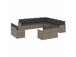 Conjunto de 13 Sofás para Jardim com Almofadões Vime Pe Cinzento MAISON EXCLUSIVE (90x200 cm)