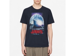 Rockinstone Jaws Movie Moonlight Shark Fin Navy Adult T-shirt Size:l