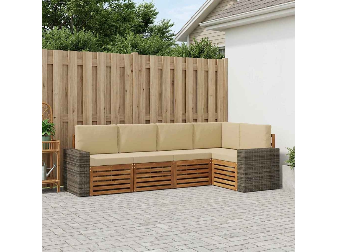 Vidaxl Conjunto De Sofá Sectional Com Almofada 5 Pcs Natural E Bege