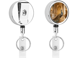 Porta Crachá Retrátil Pavão, Elegante E Durável, Em Metal, Com Cordão De Nylon De 68cm, Ideal Enfermeiros E
