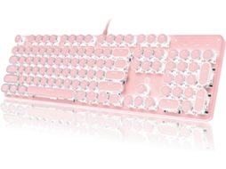 Teclado mecânico para jogos, com retroiluminação RGB, Fio, switch azul, teclas redondas retrô, 104 teclas. Rosa Hexinyigjly