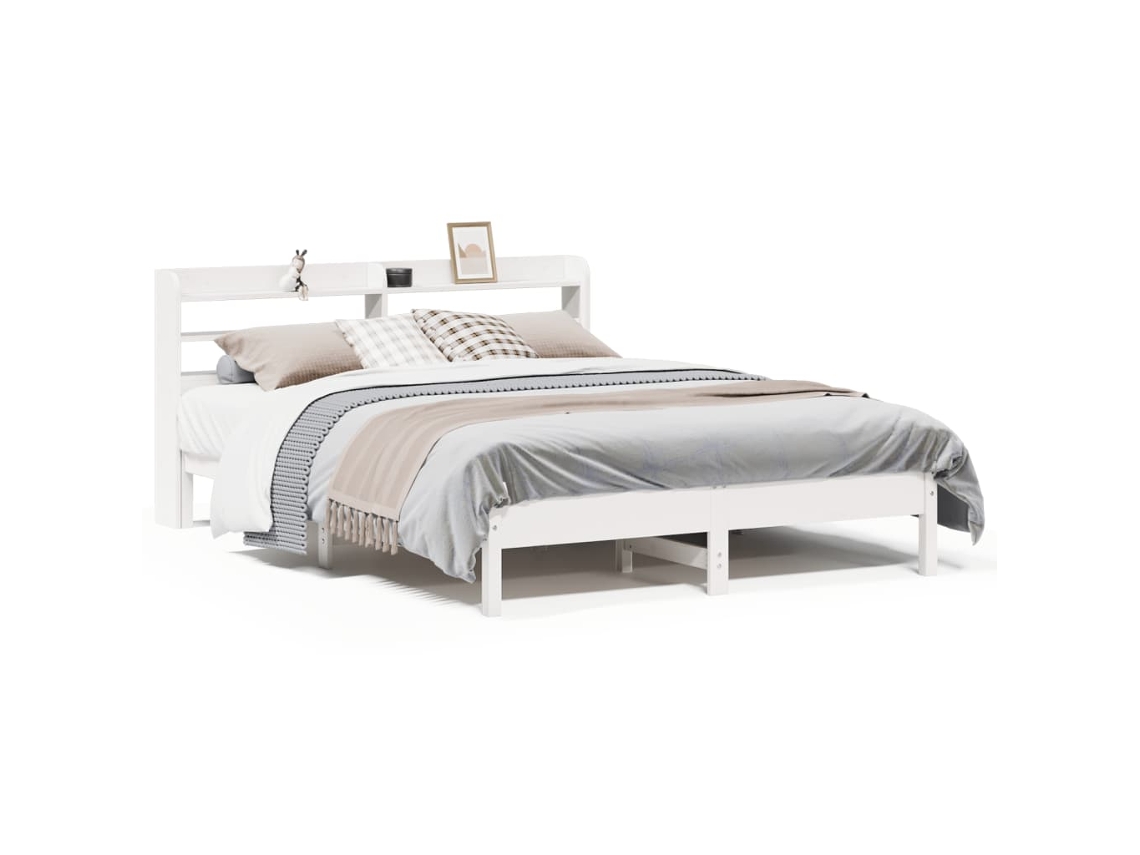 Cama Sem Colchão 135x190 cm Madeira de Pinho Maciça Branco MAISON EXCLUSIVE