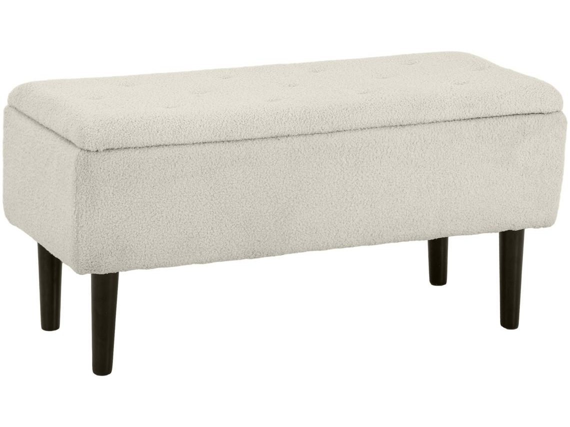 Banco de Armazenamento Poliéster, Espuma e Madeira de Borracha Cor Bege 95x38x45 cm Homcom