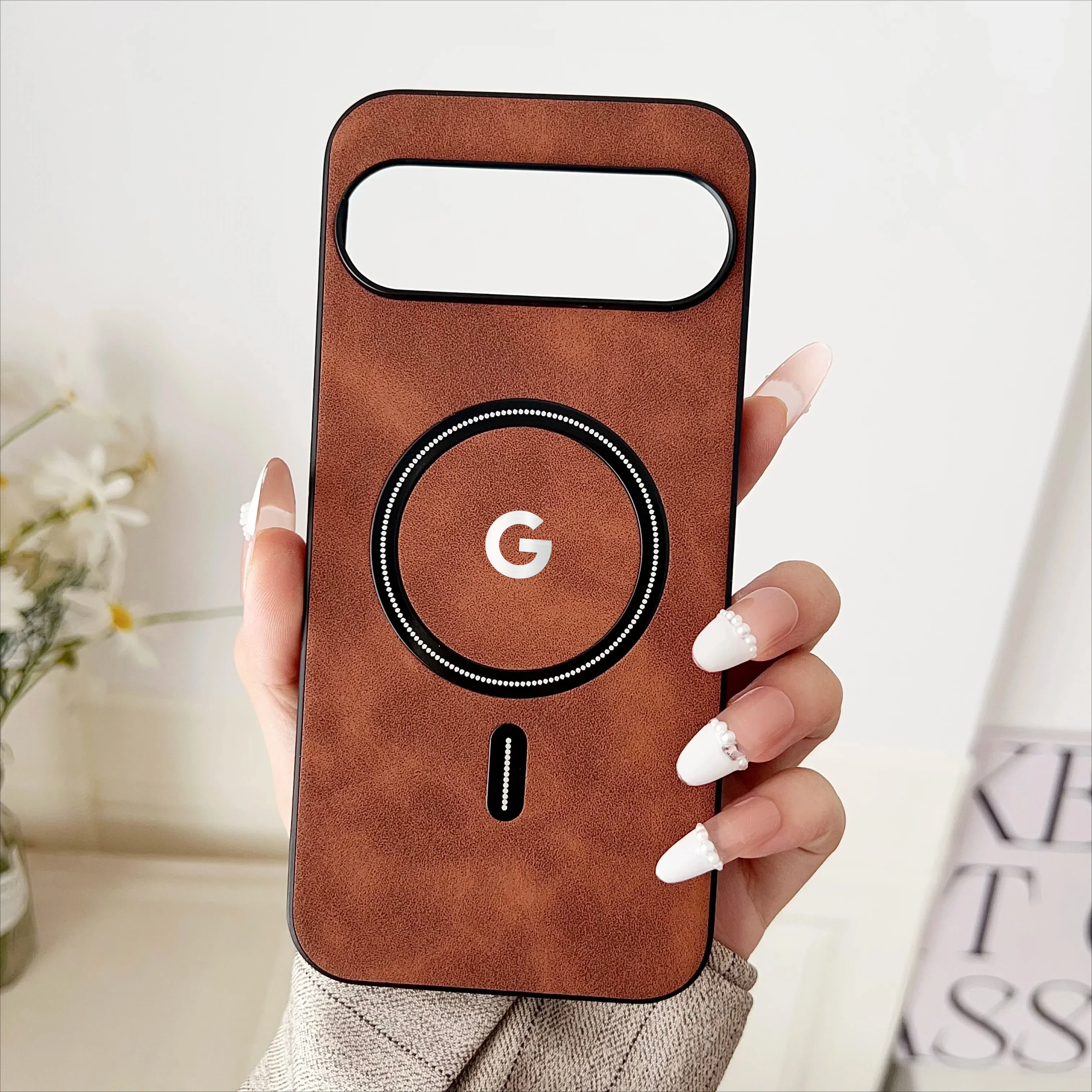 Capa De Couro Magsafe (marrom, Google Pixel 8a) Para Celular, Resistente A Quedas, Magnética E Com Carregamento Sem Fio.